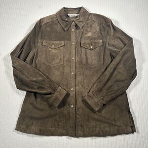 JHC Men's Large Brown Suede Snap Button Shirt Jacket Western Style Long Sleeve